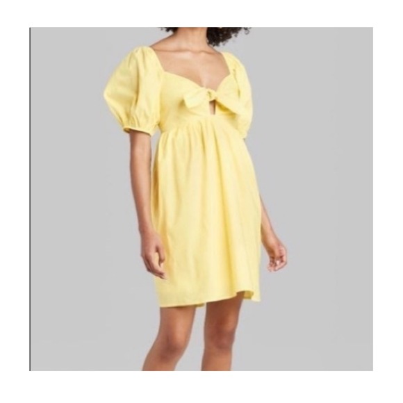 wild fable Dresses & Skirts - Wild Fable Women's Yellow Mini Dress Puff Sleeve Tie Front XXL NWT‎